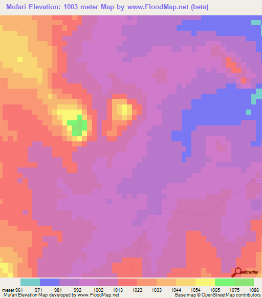 Mufari,Zimbabwe Elevation Map