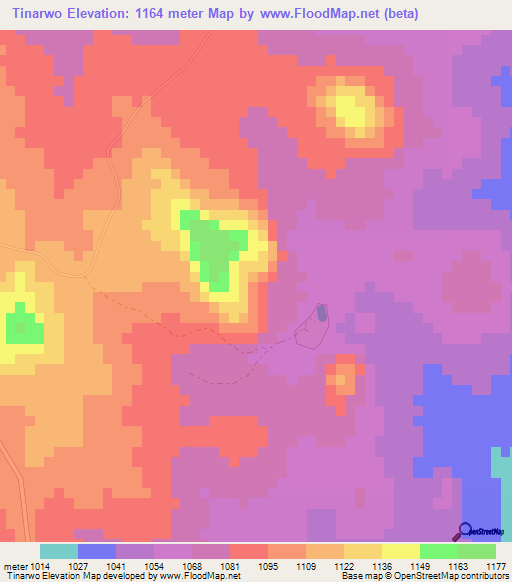 Tinarwo,Zimbabwe Elevation Map