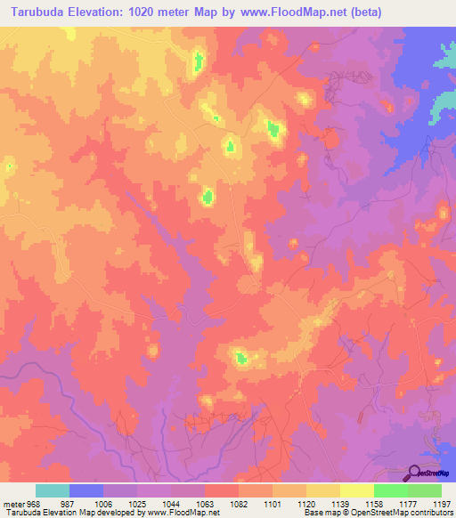 Tarubuda,Zimbabwe Elevation Map