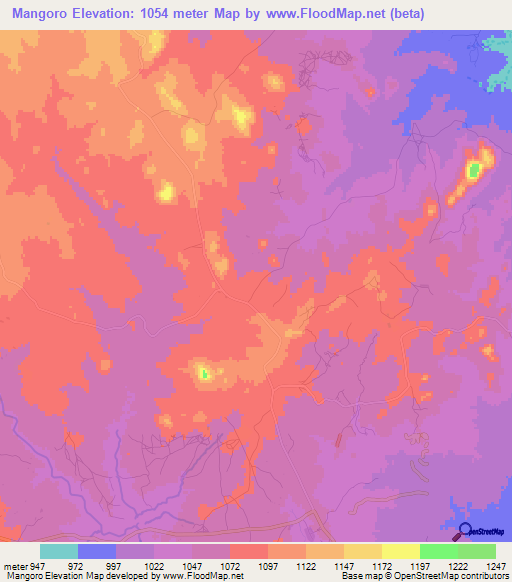 Mangoro,Zimbabwe Elevation Map