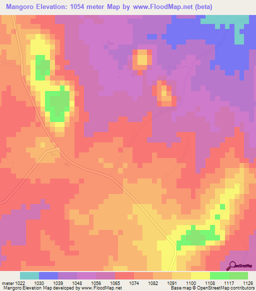 Mangoro,Zimbabwe Elevation Map