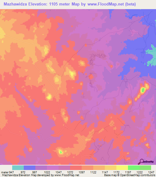 Mazhawidza,Zimbabwe Elevation Map