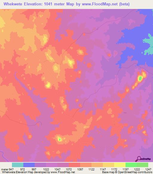 Whekwete,Zimbabwe Elevation Map
