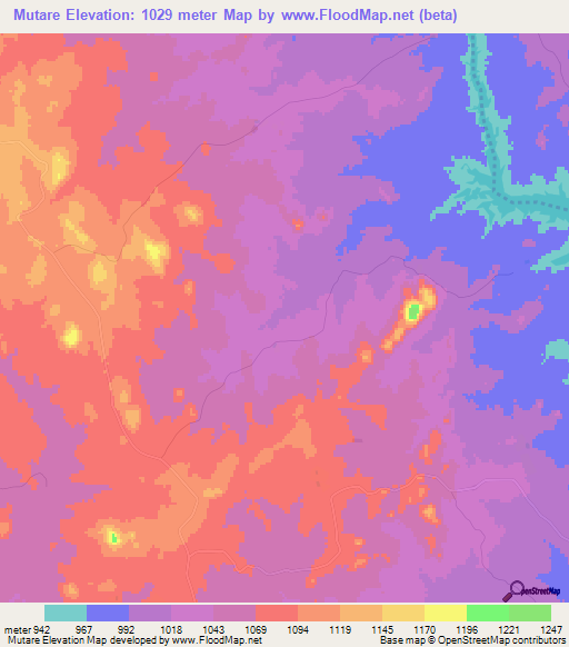Mutare,Zimbabwe Elevation Map