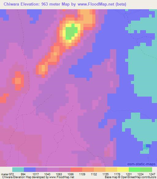 Chiwara,Zimbabwe Elevation Map
