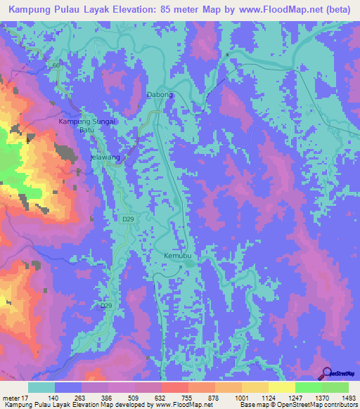Kampung Pulau Layak,Malaysia Elevation Map
