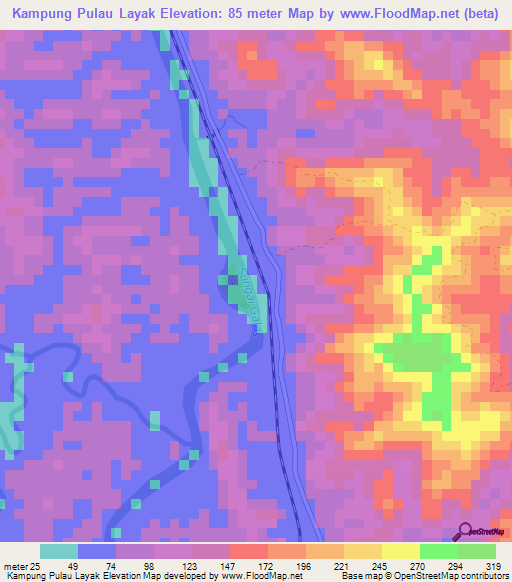 Kampung Pulau Layak,Malaysia Elevation Map