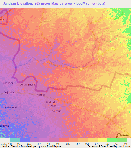 Jandran,India Elevation Map