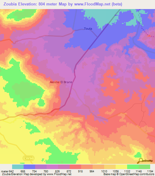 Zoubia,Algeria Elevation Map