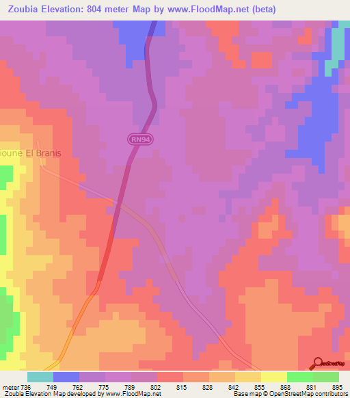 Zoubia,Algeria Elevation Map
