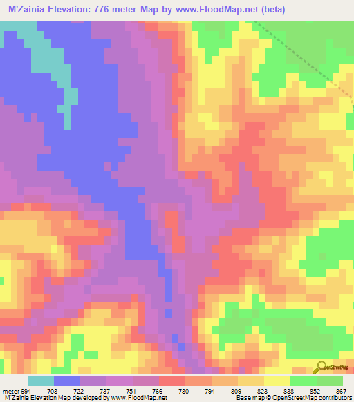 M'Zainia,Algeria Elevation Map