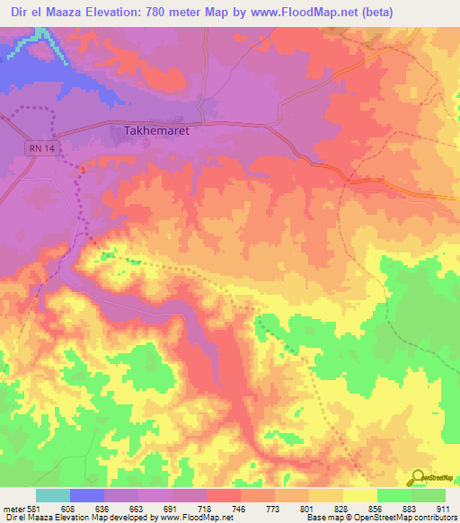 Dir el Maaza,Algeria Elevation Map