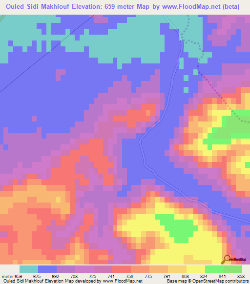 Ouled Sidi Makhlouf,Algeria Elevation Map