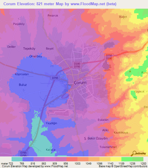 Corum,Turkey Elevation Map