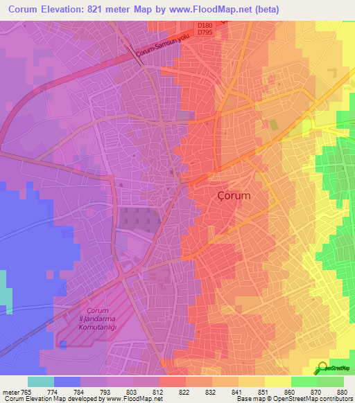 Corum,Turkey Elevation Map