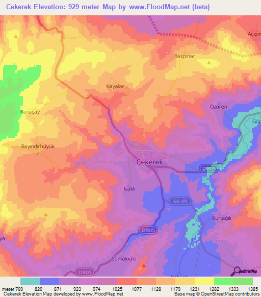 Cekerek,Turkey Elevation Map
