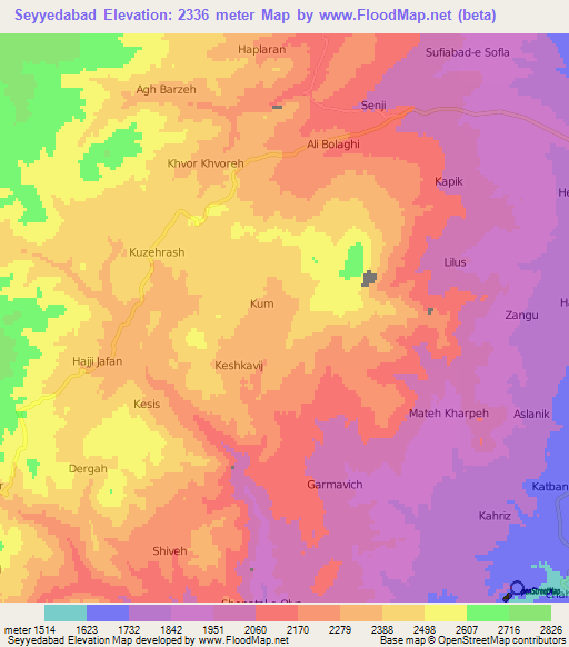 Seyyedabad,Iran Elevation Map