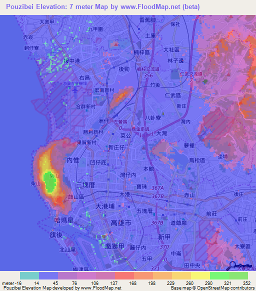 Pouzibei,Taiwan Elevation Map