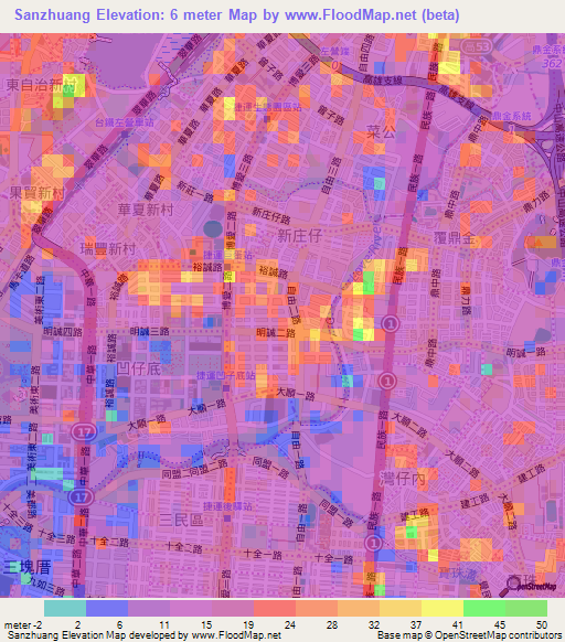 Sanzhuang,Taiwan Elevation Map