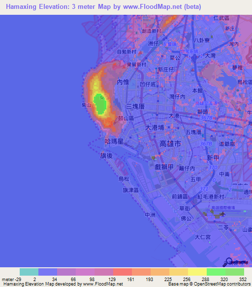 Hamaxing,Taiwan Elevation Map
