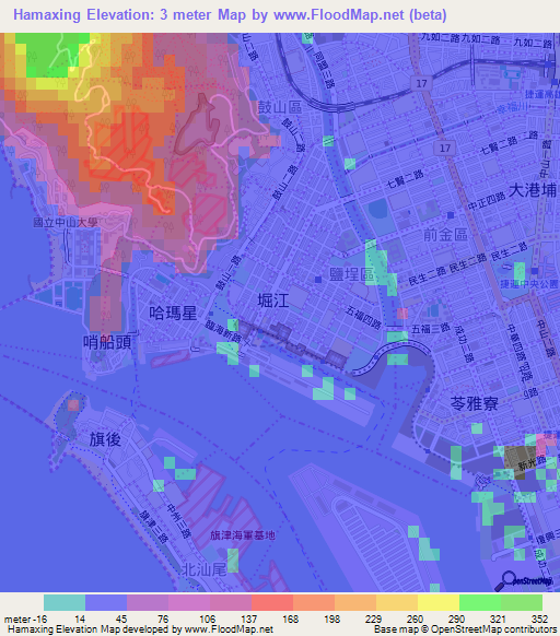 Hamaxing,Taiwan Elevation Map