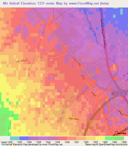 Mir Ashraf,Iran Elevation Map