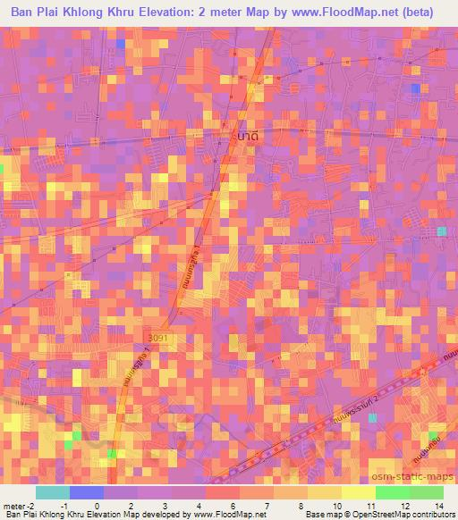 Ban Plai Khlong Khru,Thailand Elevation Map
