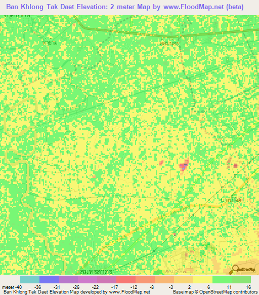 Ban Khlong Tak Daet,Thailand Elevation Map