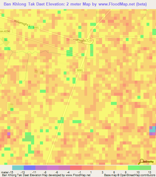Ban Khlong Tak Daet,Thailand Elevation Map