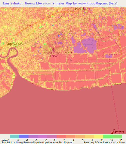 Ban Sahakon Nueng,Thailand Elevation Map