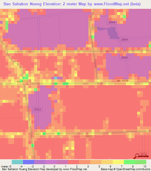 Ban Sahakon Nueng,Thailand Elevation Map