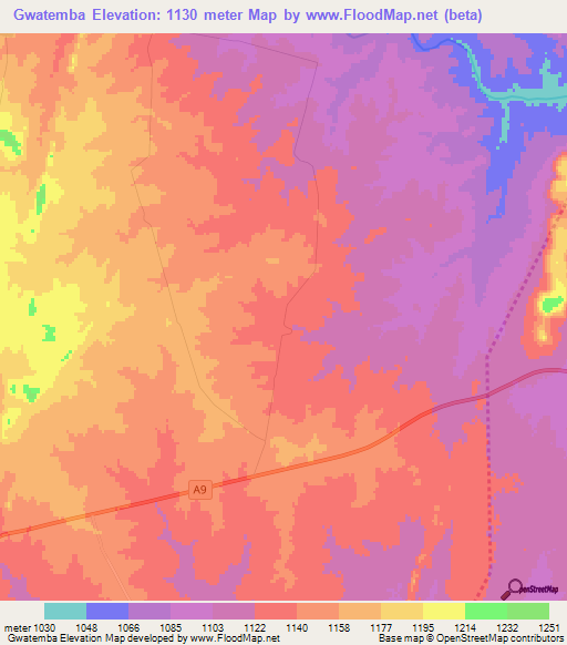 Gwatemba,Zimbabwe Elevation Map