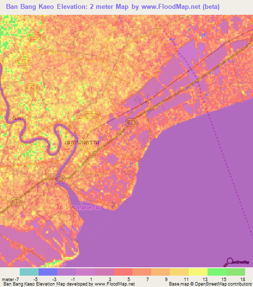 Ban Bang Kaeo,Thailand Elevation Map