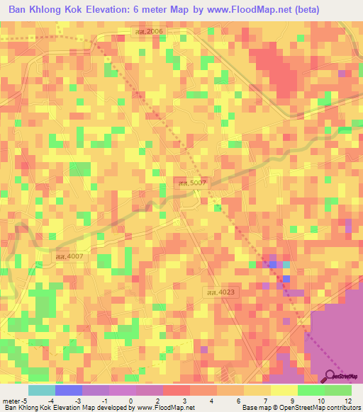 Ban Khlong Kok,Thailand Elevation Map