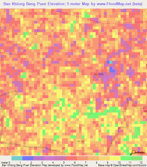 Ban Khlong Bang Puen,Thailand Elevation Map