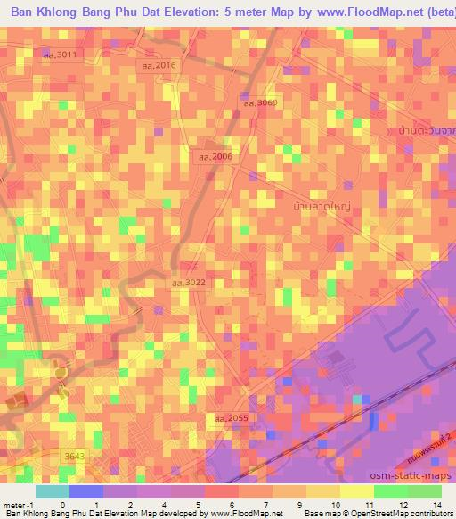 Ban Khlong Bang Phu Dat,Thailand Elevation Map