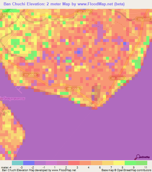 Ban Chuchi,Thailand Elevation Map