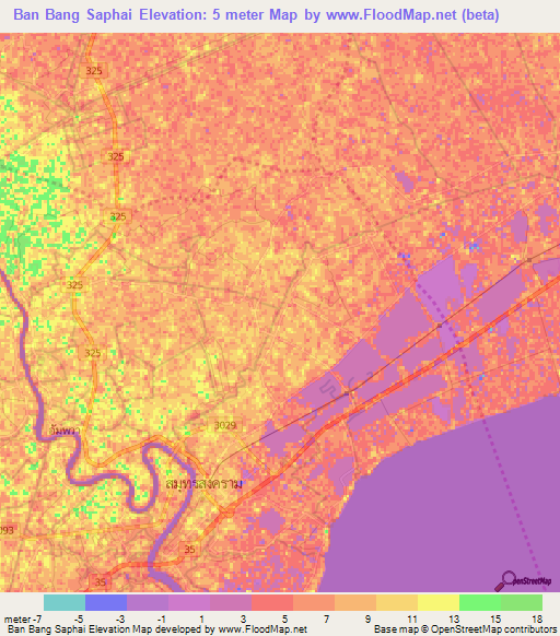 Ban Bang Saphai,Thailand Elevation Map