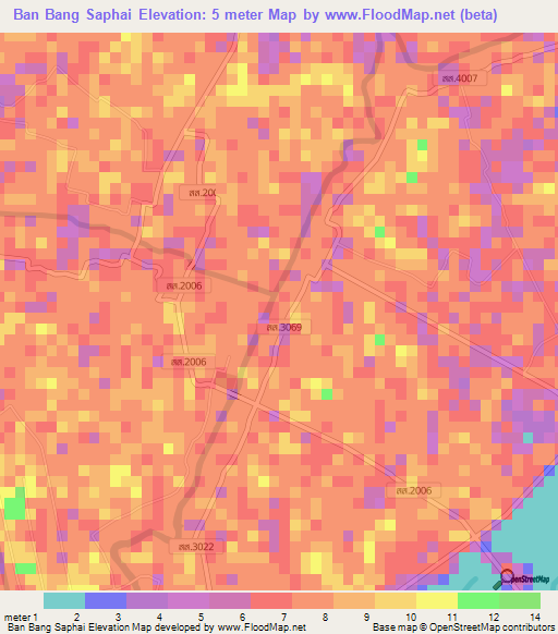 Ban Bang Saphai,Thailand Elevation Map