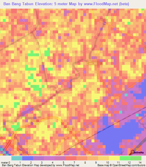 Ban Bang Tabun,Thailand Elevation Map
