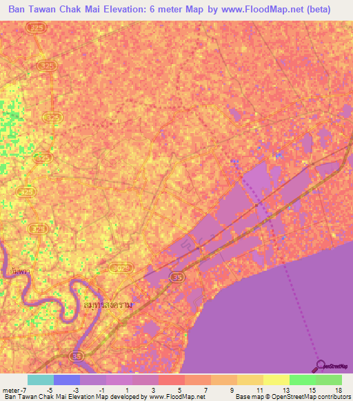 Ban Tawan Chak Mai,Thailand Elevation Map