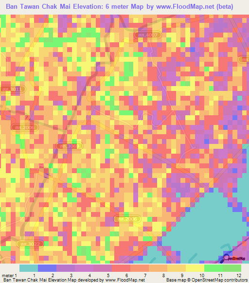 Ban Tawan Chak Mai,Thailand Elevation Map
