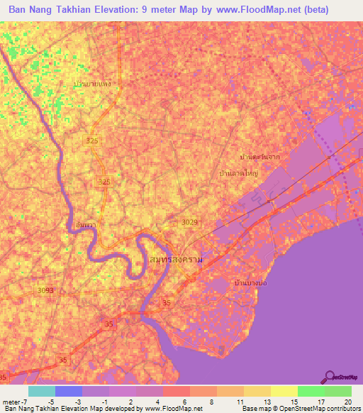 Ban Nang Takhian,Thailand Elevation Map