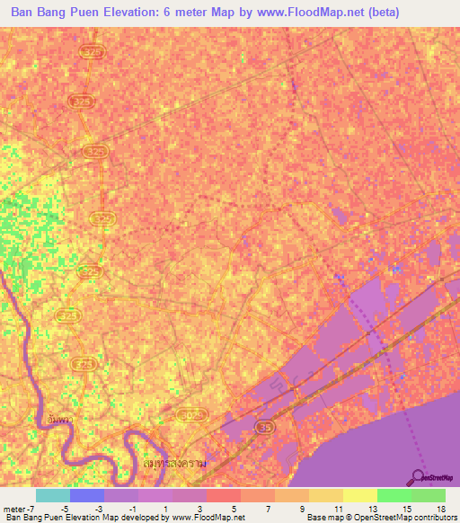 Ban Bang Puen,Thailand Elevation Map