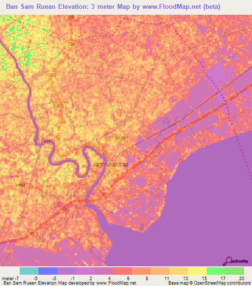 Ban Sam Ruean,Thailand Elevation Map