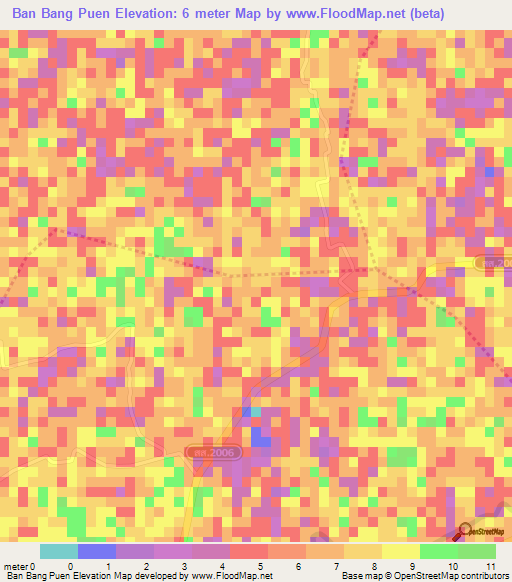 Ban Bang Puen,Thailand Elevation Map