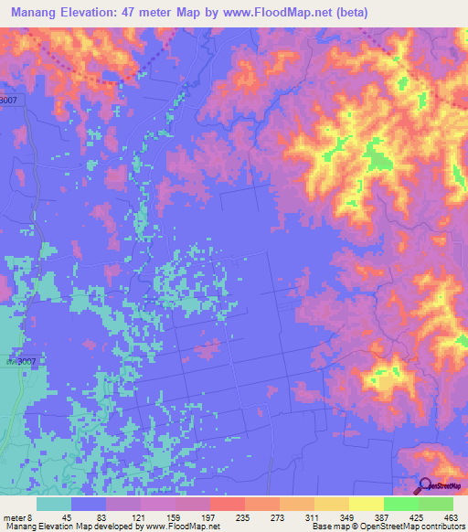 Manang,Thailand Elevation Map
