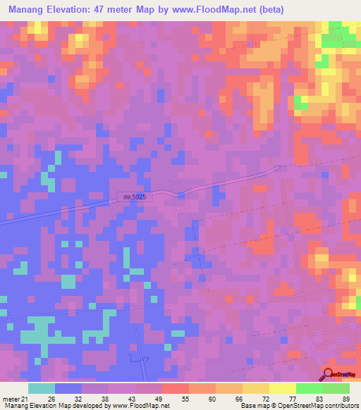 Manang,Thailand Elevation Map