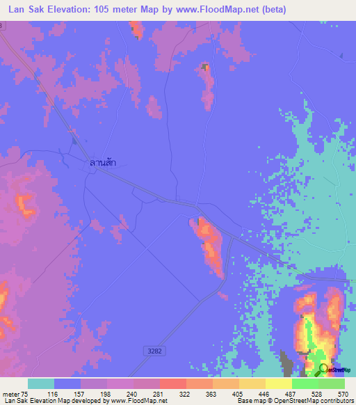 Lan Sak,Thailand Elevation Map