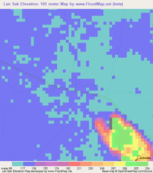 Lan Sak,Thailand Elevation Map